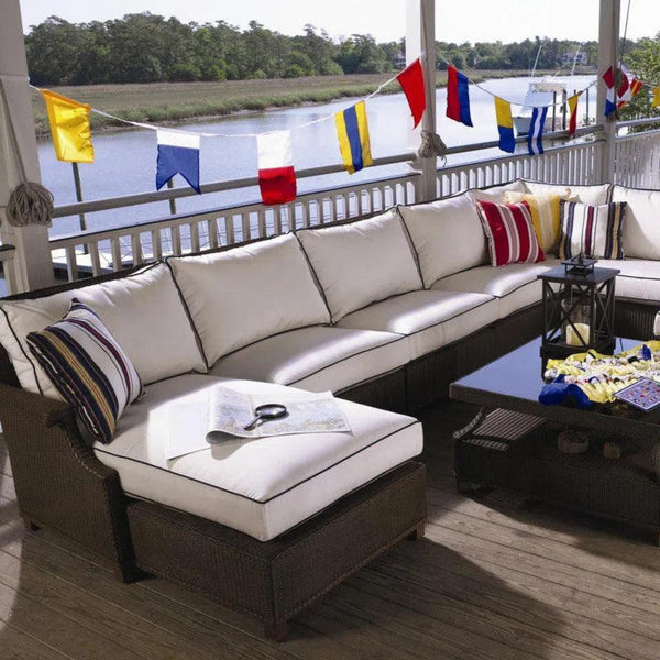 Hamptons Outdoor Wicker Sectional With Coffee Table Set Lloyd Flanders Outdoor Lounge Sets LOOMLAN By Lloyd Flanders