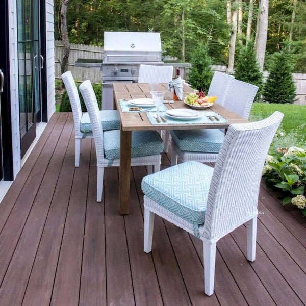 Hamptons Teak Extendable Dining Table Set with Wicker Dining Chairs Outdoor Dining Sets LOOMLAN By Lloyd Flanders