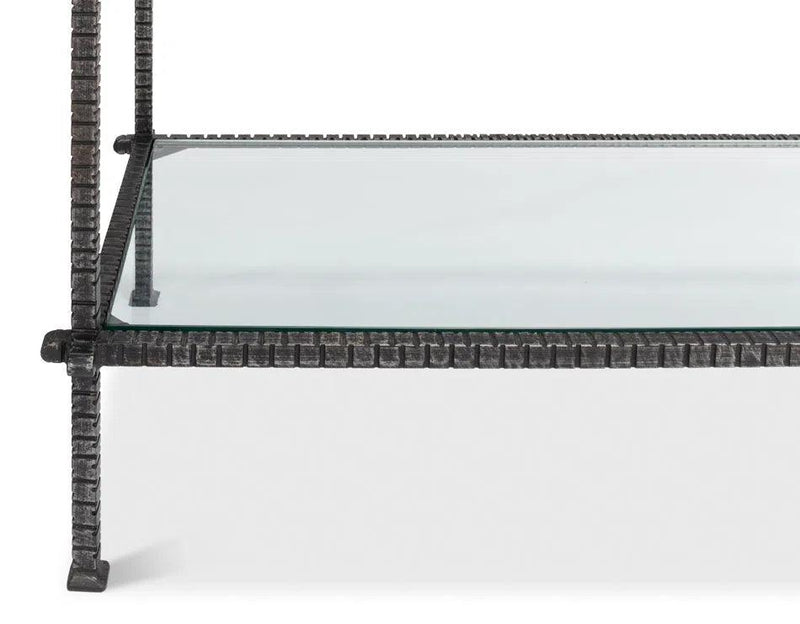 Hand Chased Iron Console Table Glass Top With Shelf Console Tables LOOMLAN By Sarreid