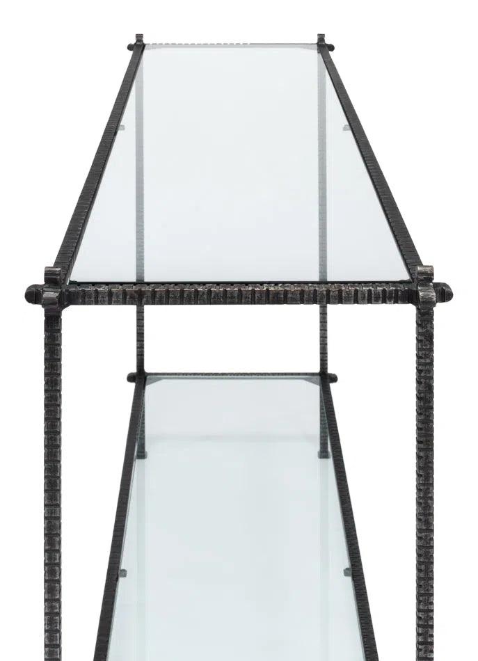 Hand Chased Iron Console Table Glass Top With Shelf Console Tables LOOMLAN By Sarreid