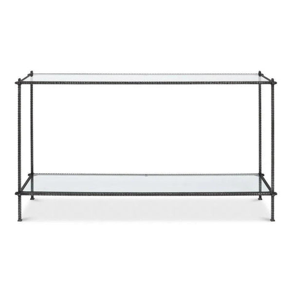 Hand Chased Iron Console Table Glass Top With Shelf Console Tables LOOMLAN By Sarreid