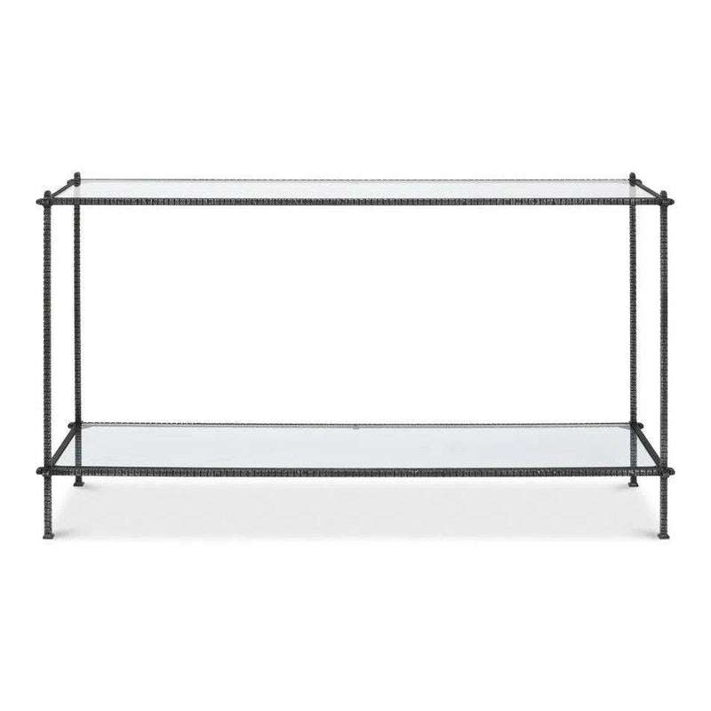 Hand Chased Iron Console Table Glass Top With Shelf Console Tables LOOMLAN By Sarreid