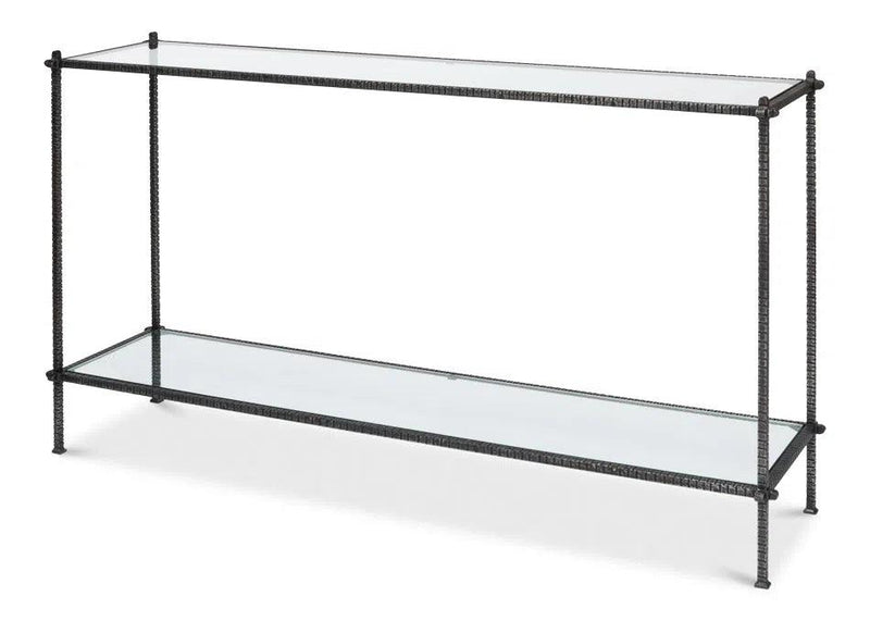 Hand Chased Iron Console Table Glass Top With Shelf Console Tables LOOMLAN By Sarreid