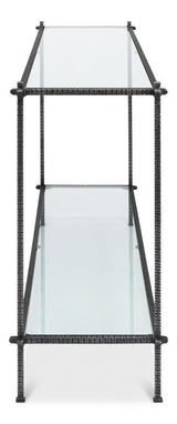 Hand Chased Iron Console Table Glass Top With Shelf Console Tables LOOMLAN By Sarreid