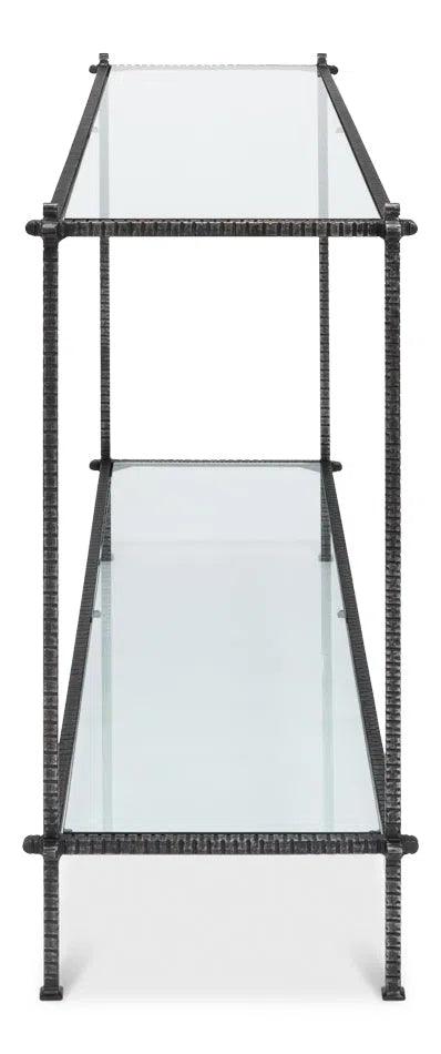 Hand Chased Iron Console Table Glass Top With Shelf Console Tables LOOMLAN By Sarreid