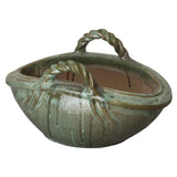 Handle Basket Oval Ceramic Planter Outdoor Planters LOOMLAN By Emissary