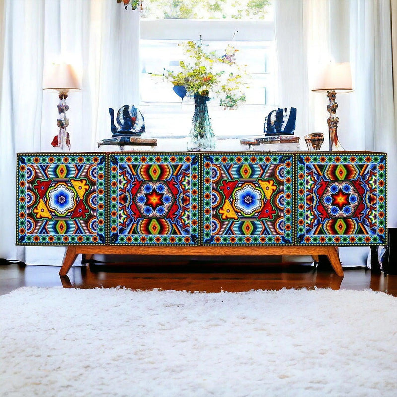 Handmade Unique Beaded Sideboard Cabinet Deer Sideboards LOOMLAN By Victor Betancourt