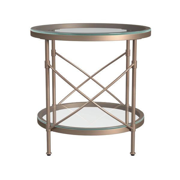 Harrison Metal and Clear Glass Gold Round End Table Side Tables LOOMLAN By Bassett Mirror