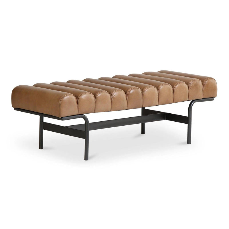 Harrison Top-Grain Buffalo Leather and Iron Brown Bench Bedroom Benches LOOMLAN By Moe's Home