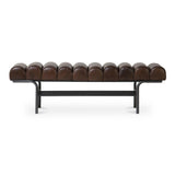 Harrison Top-Grain Buffalo Leather and Iron Dark Brown Bench Bedroom Benches LOOMLAN By Moe's Home