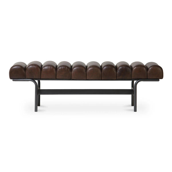 Harrison Top-Grain Buffalo Leather and Iron Dark Brown Bench Bedroom Benches LOOMLAN By Moe's Home