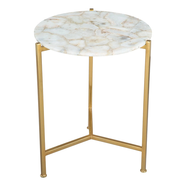 Haru Side Table White & Gold Side Tables LOOMLAN By Zuo Modern