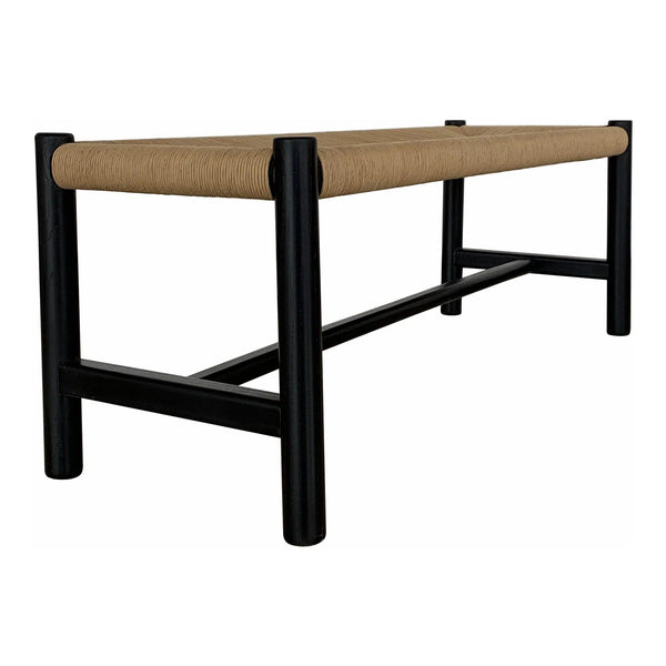 Hawthorn Large Black Elm Wood and Rope Seat Bench Bedroom Benches LOOMLAN By Moe's Home