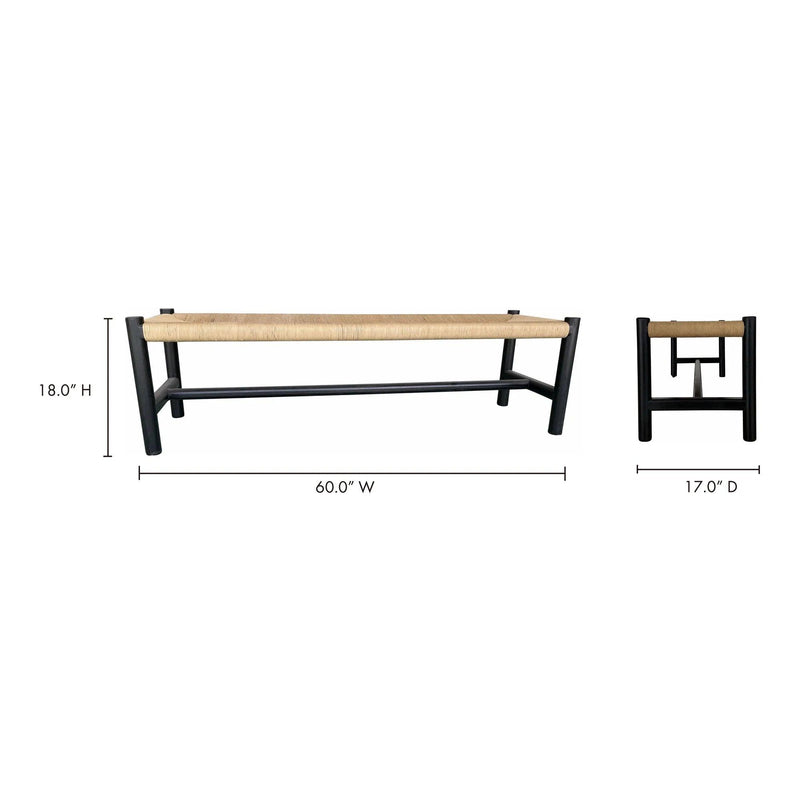 Hawthorn Large Black Elm Wood and Rope Seat Bench Bedroom Benches LOOMLAN By Moe's Home