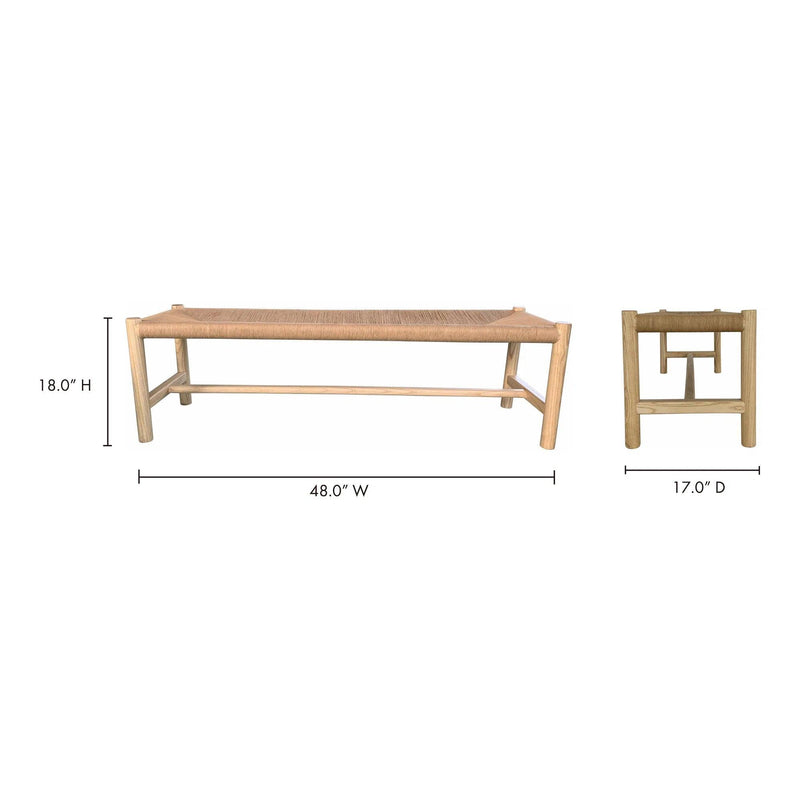 Hawthorn Natural Small Wood and Rope Seat Bench Dining Benches LOOMLAN By Moe's Home