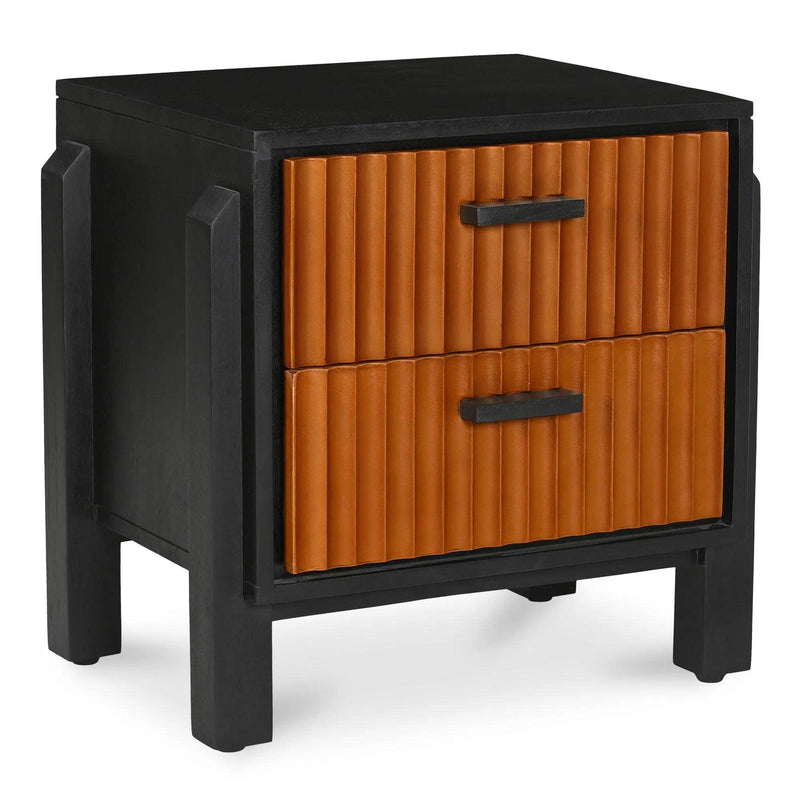 Hayden Mango Wood and Top Grain Goat Leather Black Nightstand Nightstands LOOMLAN By Moe's Home