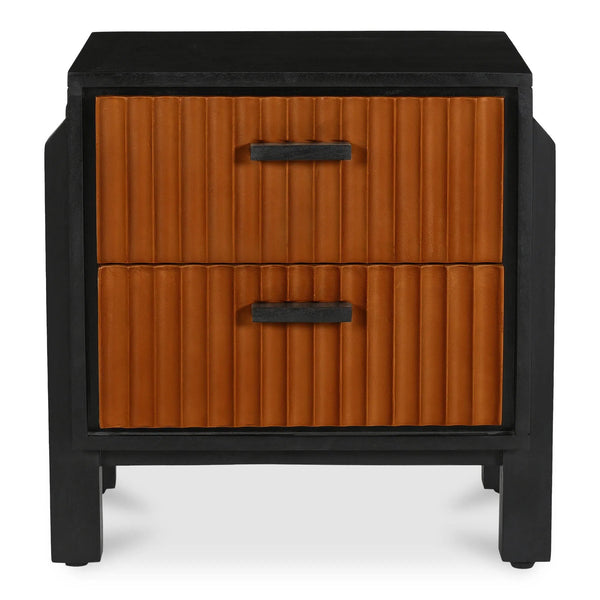 Hayden Mango Wood and Top Grain Goat Leather Black Nightstand Nightstands LOOMLAN By Moe's Home