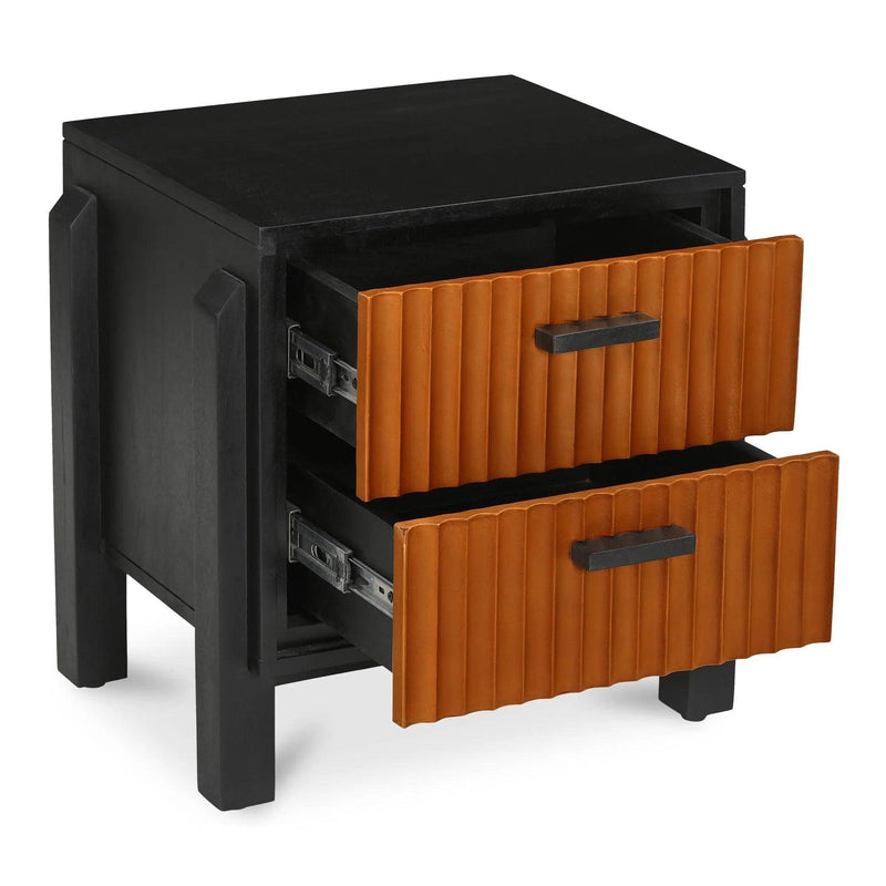 Hayden Mango Wood and Top Grain Goat Leather Black Nightstand Nightstands LOOMLAN By Moe's Home