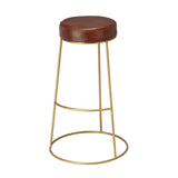 Henry Round Leather Bar Stool - Matte Brown Bar Stools LOOMLAN By Jamie Young