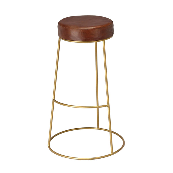 Henry Round Leather Bar Stool - Matte Brown Bar Stools LOOMLAN By Jamie Young