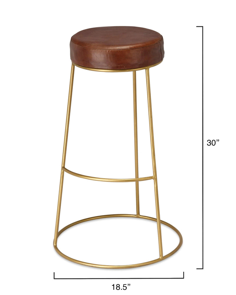 Henry Round Leather Bar Stool - Matte Brown Bar Stools LOOMLAN By Jamie Young