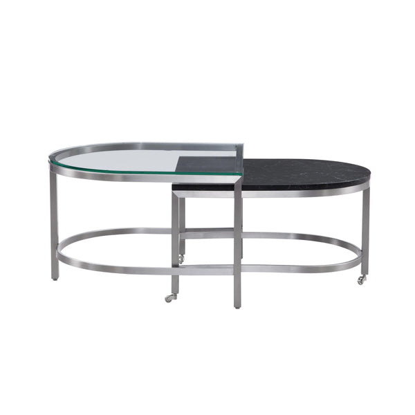 Hensley Steel and Marble Black Bunching Geometric Cocktail Table Coffee Tables LOOMLAN By Bassett Mirror