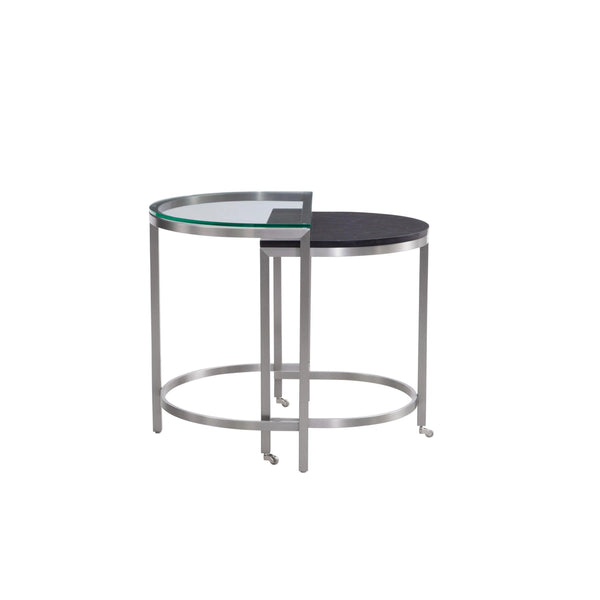 Hensley Steel and Marble Black Bunching Geometric End Table Side Tables LOOMLAN By Bassett Mirror