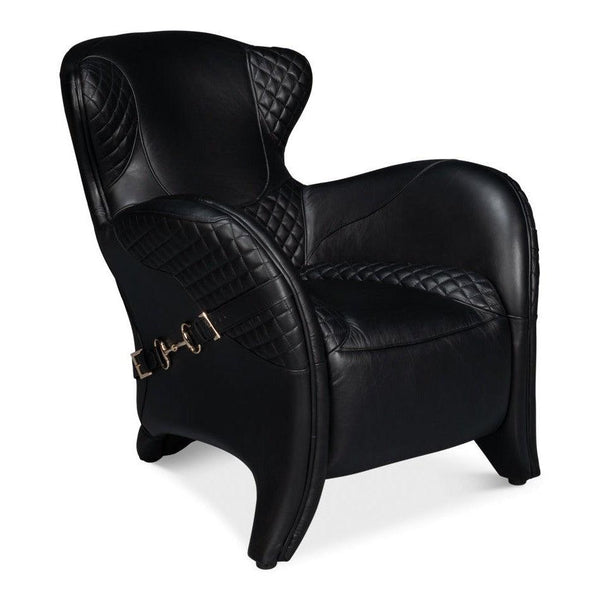 Hera Leather Black Arm Chair Club Chairs LOOMLAN By Sarreid