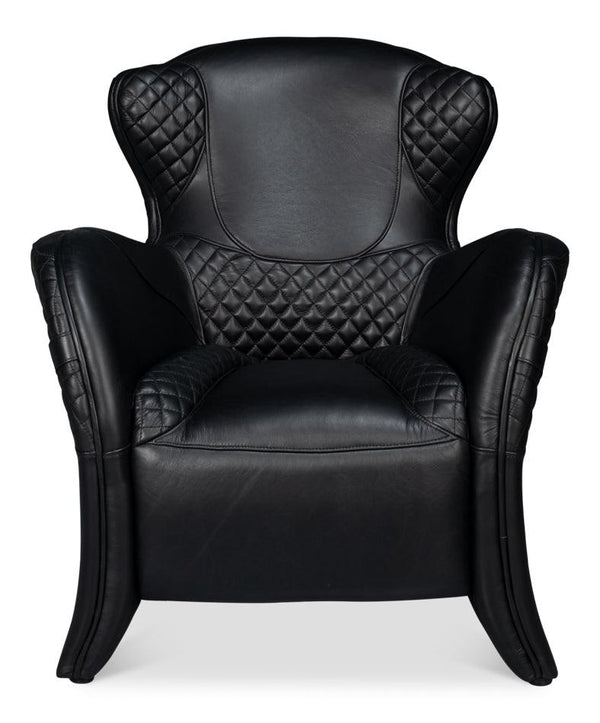 Hera Leather Black Arm Chair Club Chairs LOOMLAN By Sarreid