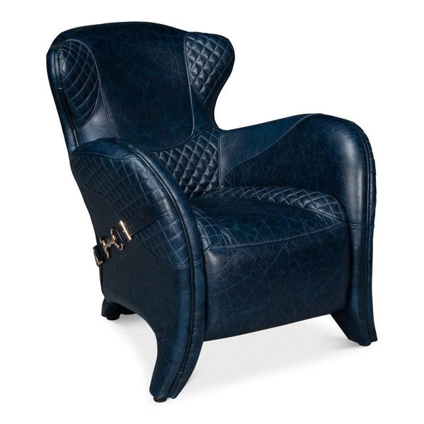Hera Leather Blue Arm Chair Club Chairs LOOMLAN By Sarreid