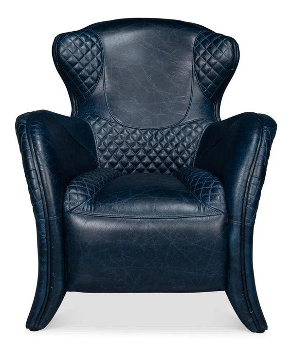 Hera Leather Blue Arm Chair Club Chairs LOOMLAN By Sarreid