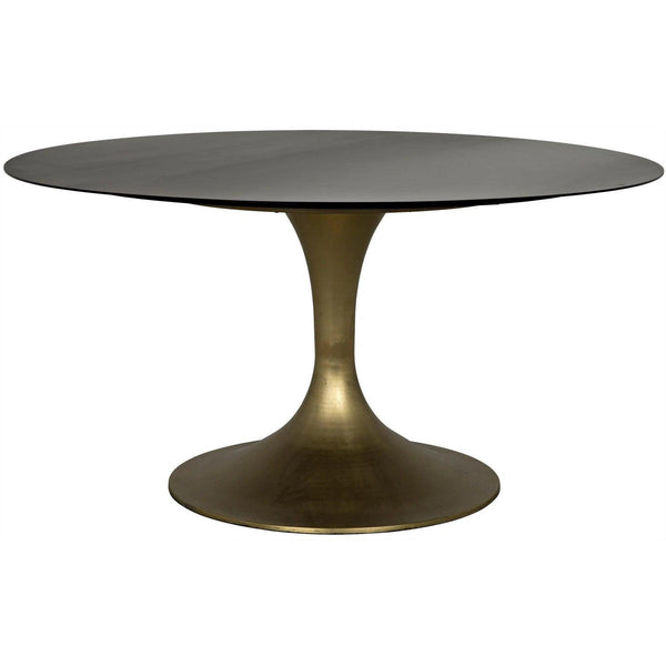 Herno Steel Round Dining Table With Brass Finished Dining Tables LOOMLAN By Noir