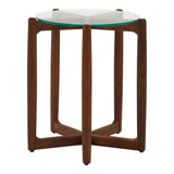 Hetta Wood and Glass Round Side Table Side Tables LOOMLAN By Moe's Home