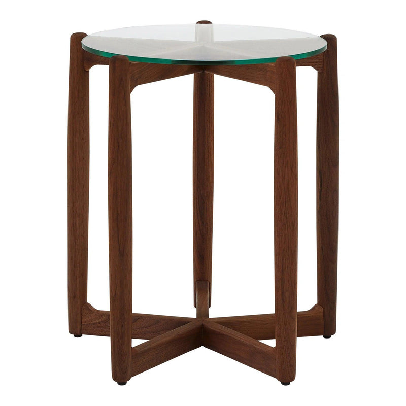 Hetta Wood and Glass Round Side Table Side Tables LOOMLAN By Moe's Home