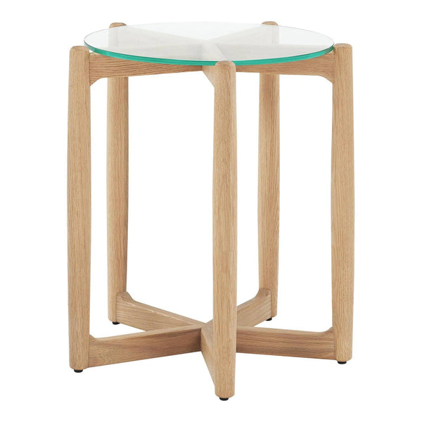 Hetta Wood and Glass Round Side Table Side Tables LOOMLAN By Moe's Home