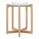 Hetta Wood and Glass Round Side Table Side Tables LOOMLAN By Moe's Home