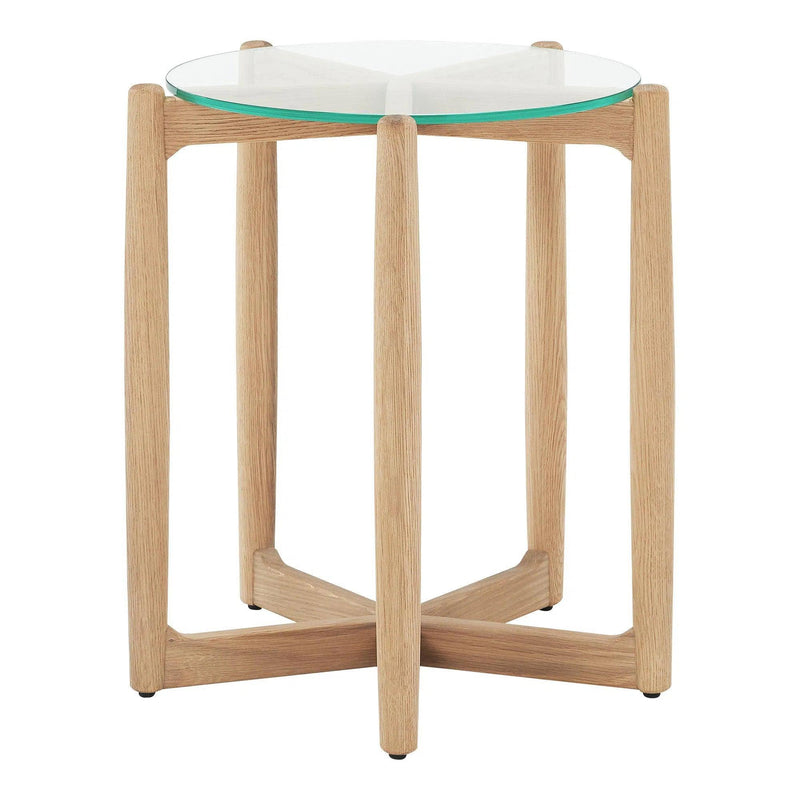 Hetta Wood and Glass Round Side Table Side Tables LOOMLAN By Moe's Home