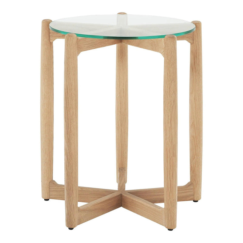 Hetta Wood and Glass Round Side Table Side Tables LOOMLAN By Moe's Home