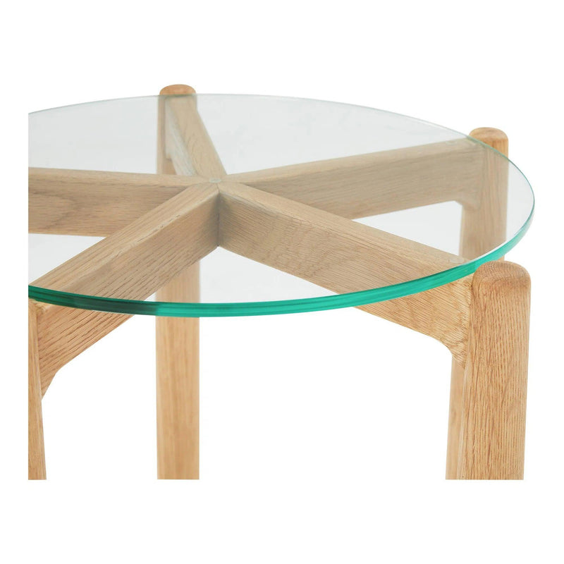 Hetta Wood and Glass Round Side Table Side Tables LOOMLAN By Moe's Home