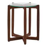 Hetta Wood and Glass Round Side Table Side Tables LOOMLAN By Moe's Home