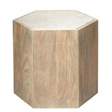 Hexagon Cream Marble Top Solid Wood End Table Argan - Large Side Tables LOOMLAN By Jamie Young