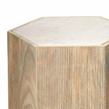 Hexagon Cream Marble Top Solid Wood End Table Argan - Large Side Tables LOOMLAN By Jamie Young