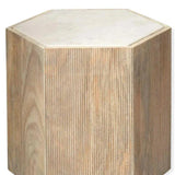 Hexagon Cream Marble Top Solid Wood End Table Argan - Large Side Tables LOOMLAN By Jamie Young