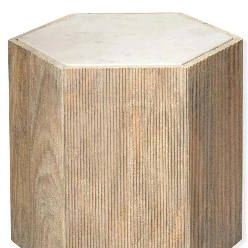 Hexagon Cream Marble Top Solid Wood End Table Argan - Large Side Tables LOOMLAN By Jamie Young