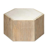 Hexagon Cream Marble Top Solid Wood End Table Argan - Small Side Tables LOOMLAN By Jamie Young