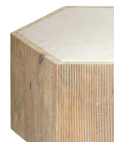 Hexagon Cream Marble Top Solid Wood End Table Argan - Small Side Tables LOOMLAN By Jamie Young