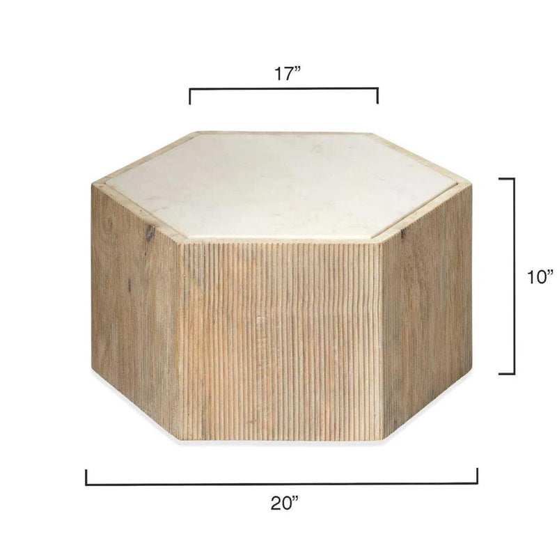 Hexagon Cream Marble Top Solid Wood End Table Argan - Small Side Tables LOOMLAN By Jamie Young