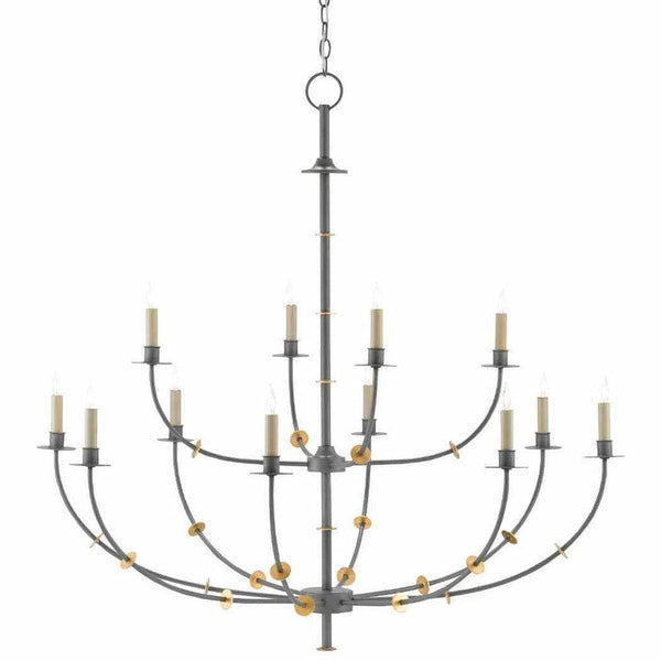 Hiroshi Gray Gold Leaf Balladier Chandelier Chandeliers LOOMLAN By Currey & Co