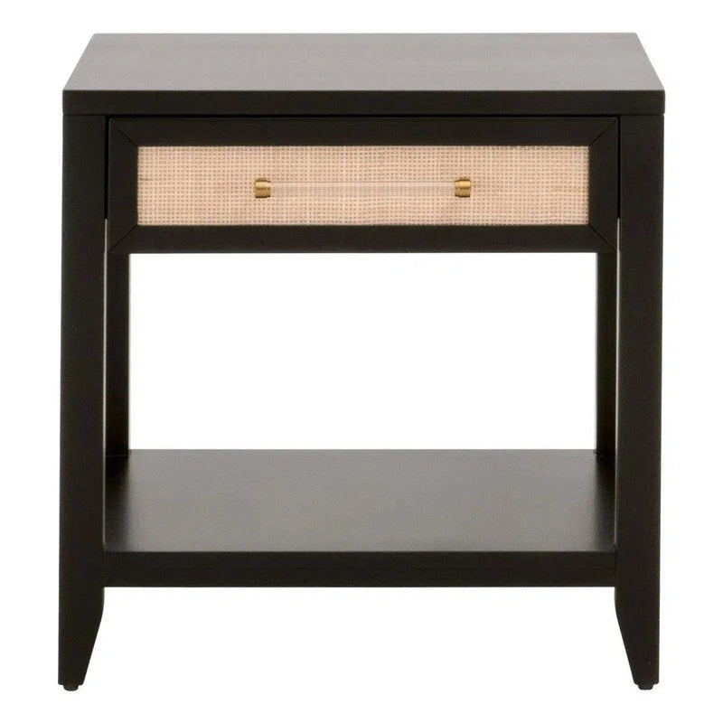 Holland 1-Drawer Side Table Black Wood & Rattan Side Tables LOOMLAN By Essentials For Living