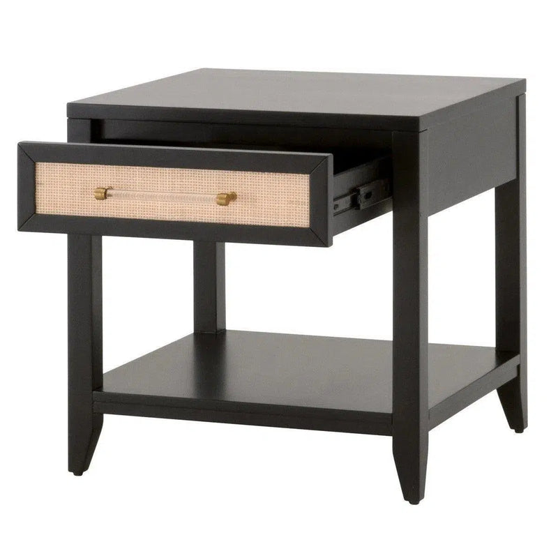 Holland 1-Drawer Side Table Black Wood & Rattan Side Tables LOOMLAN By Essentials For Living